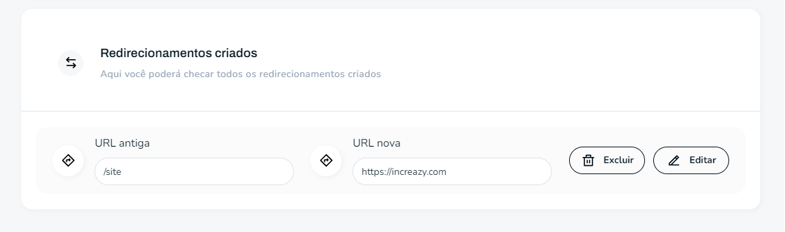 Redirecionamentos criados com envio de CSV