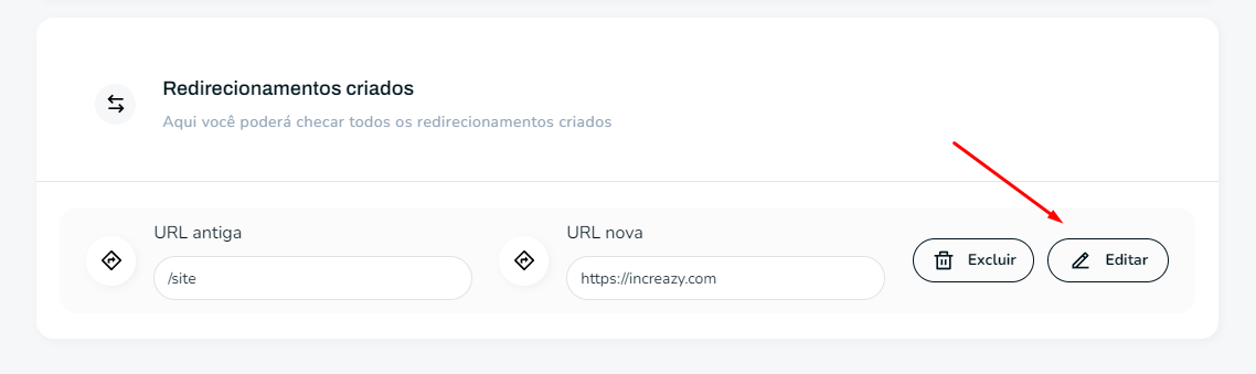 Listagem dos redirecionamentos de URL