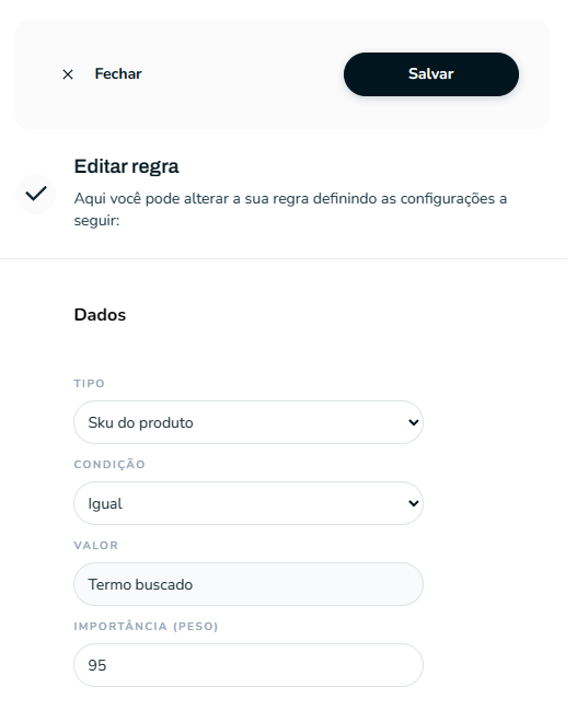 Interface de edição de regras